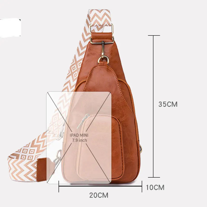 Sac bandoulière poitrine femme rose en cuir PU imperméable
