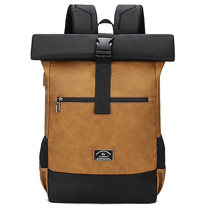 Sac À Dos Cuir PU Roll-Top Extensible Imperméable