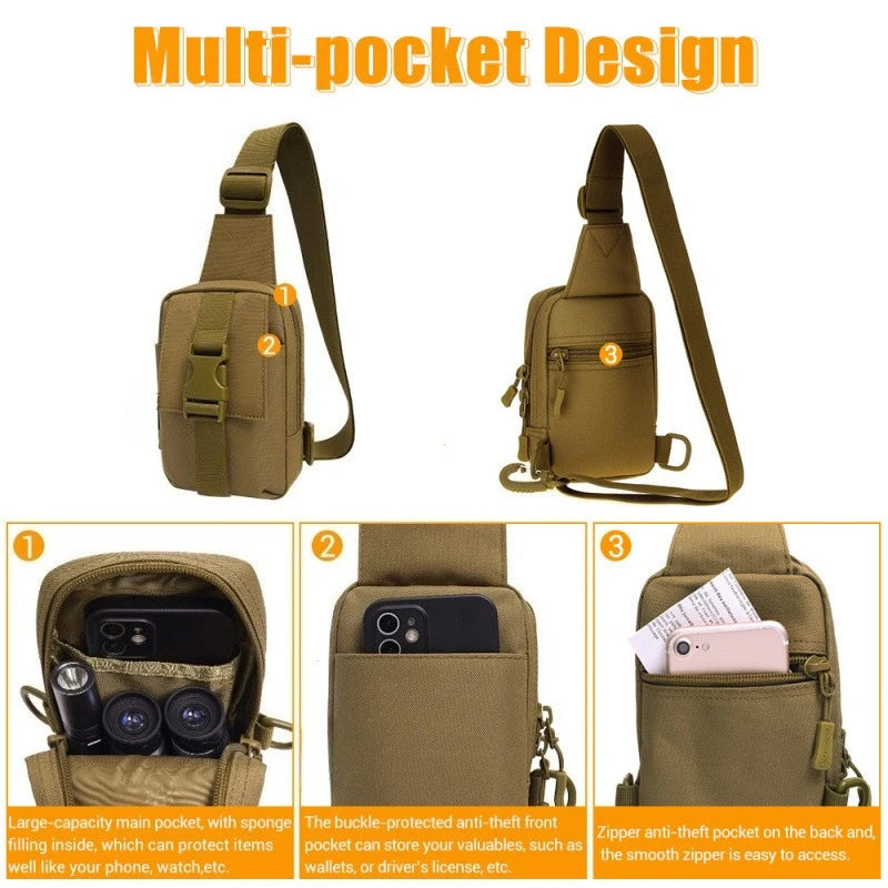 Sac poitrine EDC unisexe Oxford 800D imperméable à poches zippées