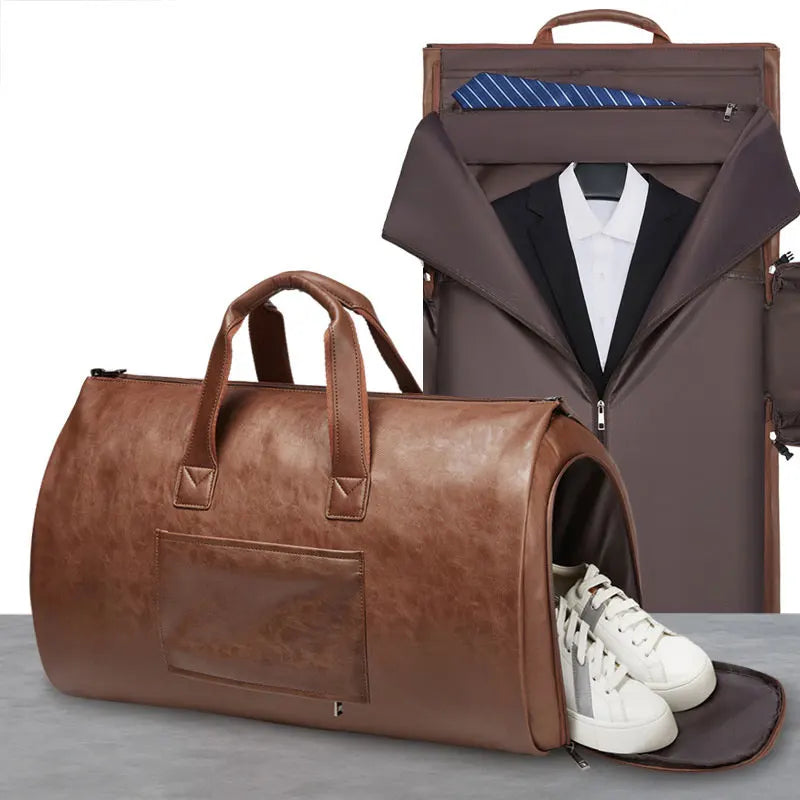 Sac polochon de voyage homme marron en PU personnalisable et imperméable