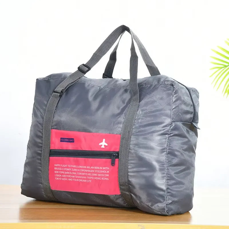 Sac polochon de voyage pliable imperméable gris avec sangle pour valise