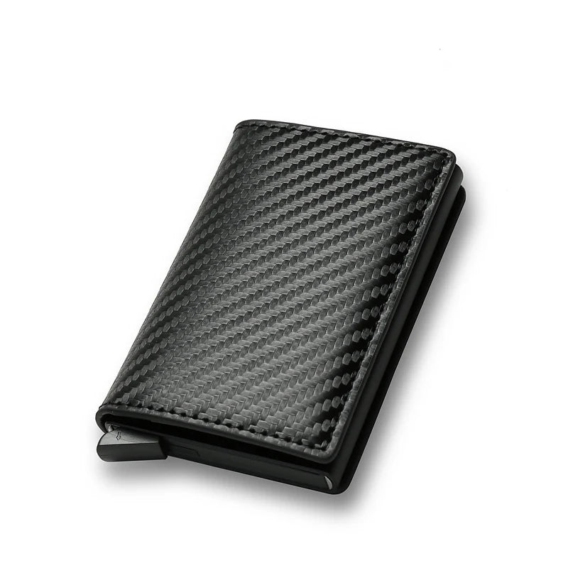 Porte-cartes RFID pop-up mini noir motif fibre de carbone