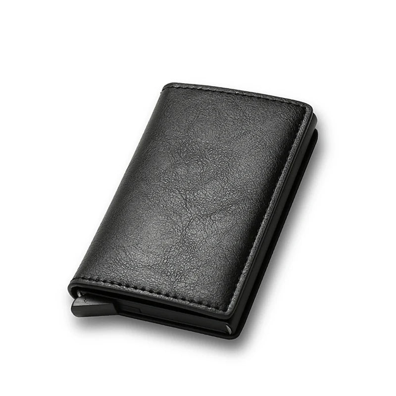 Porte-cartes RFID pop-up mini noir motif fibre de carbone