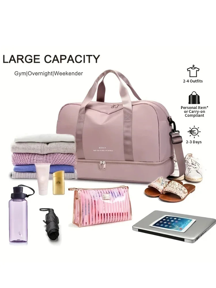 Sac polochon extensible femme rose mauve en nylon à bandoulière
