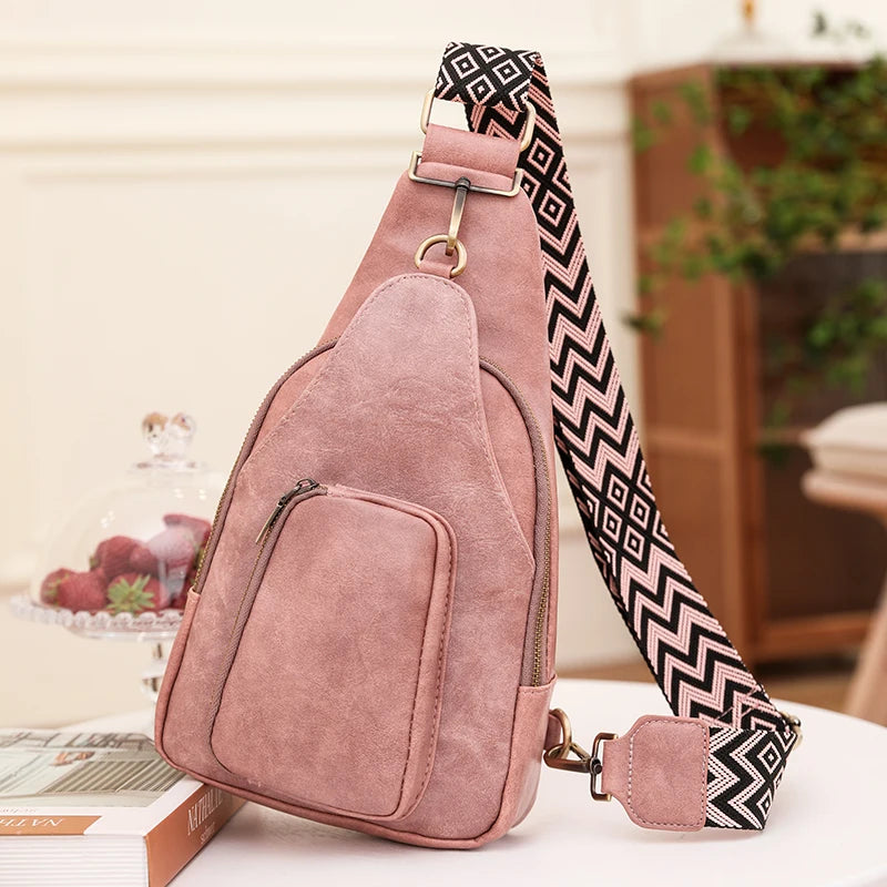 Sac bandoulière poitrine femme rose en cuir PU imperméable
