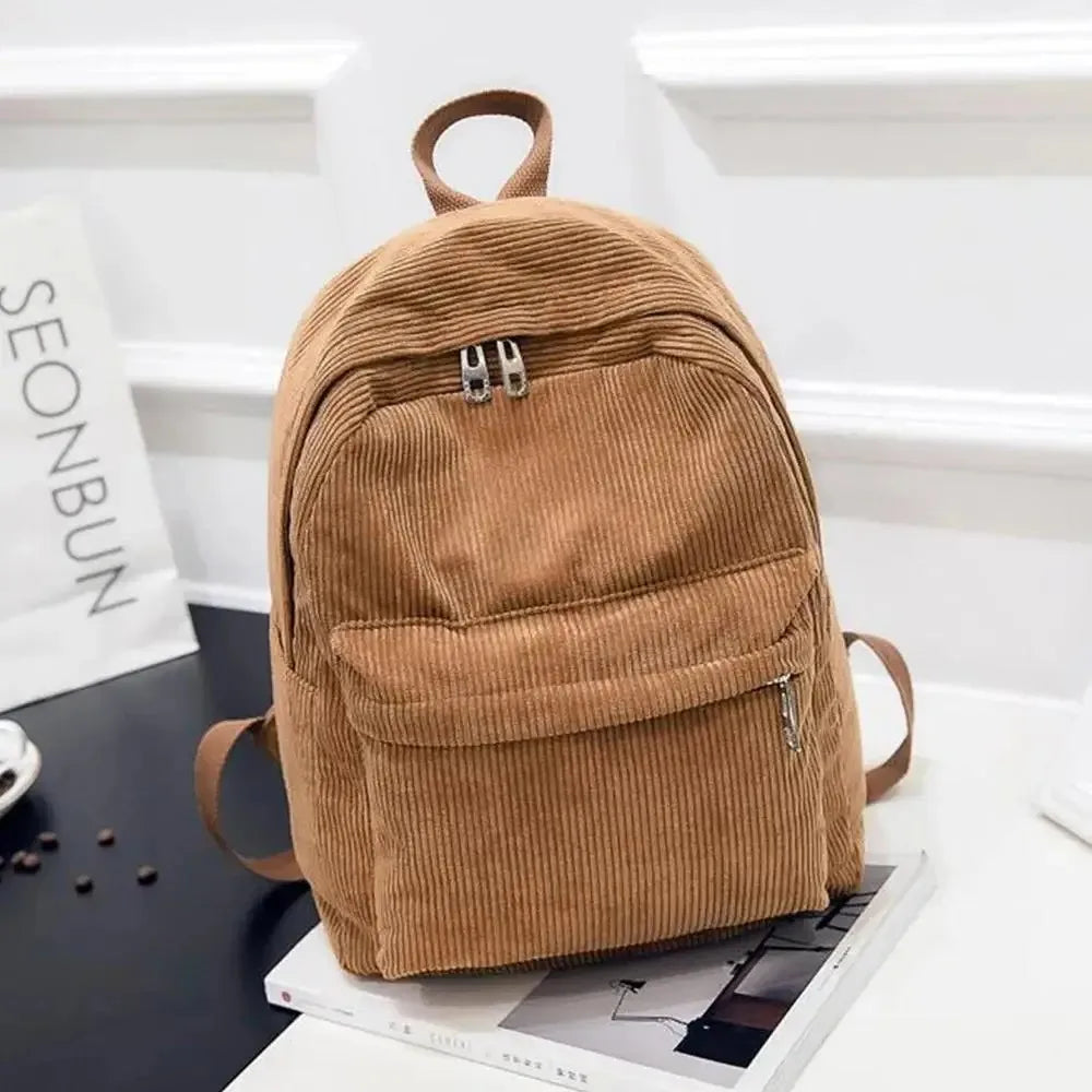 Sac À Dos Scolaire En Velours Côtelé Marron