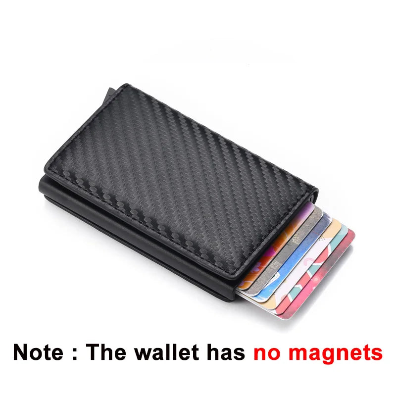 Porte-cartes RFID pop-up mini noir motif fibre de carbone