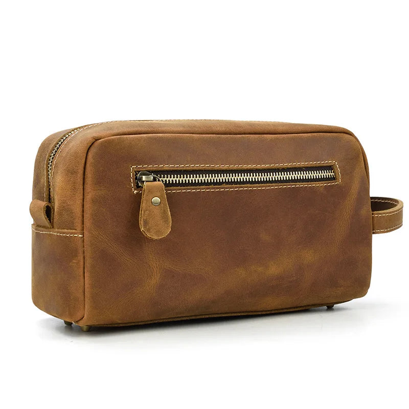 Trousse De Toilette Cuir Pour Homme Véritable Marron Foncé
