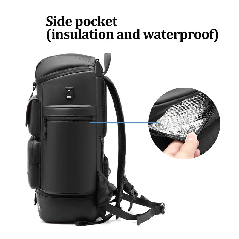 Sac À Dos De Voyage Noir 50 L Imperméable Avec Compartiment