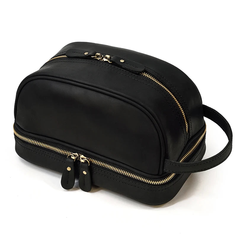 Trousse De Toilette Cuir Pour Homme Véritable Marron Foncé