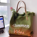 Sac cabas femme en toile écrue « Summer Vibes » à anses longues marron