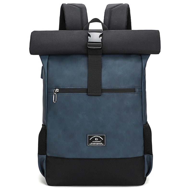 Sac À Dos Cuir PU Roll-Top Extensible Imperméable
