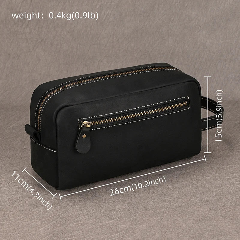 Trousse De Toilette Cuir Pour Homme Véritable Marron Foncé