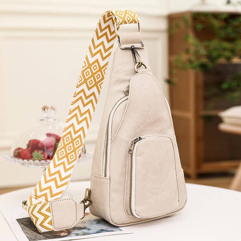 Sac bandoulière poitrine femme rose en cuir PU imperméable