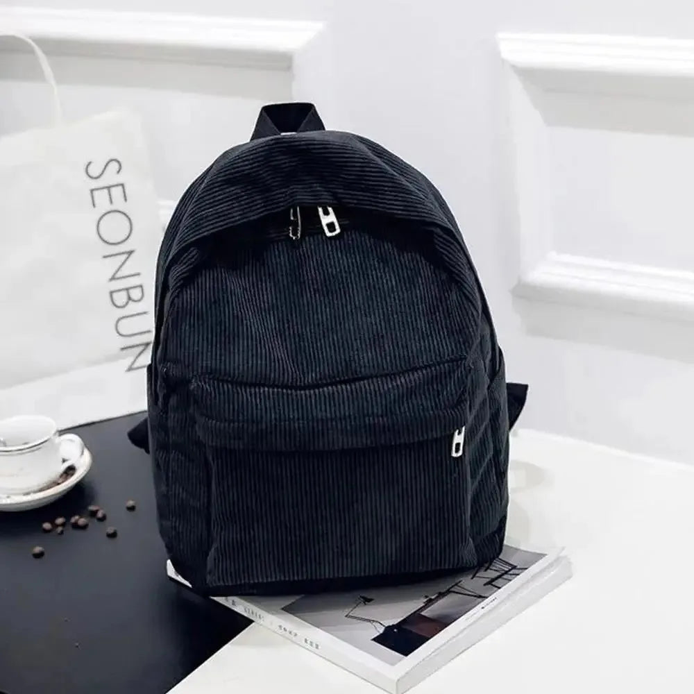 Sac À Dos Scolaire En Velours Côtelé Marron