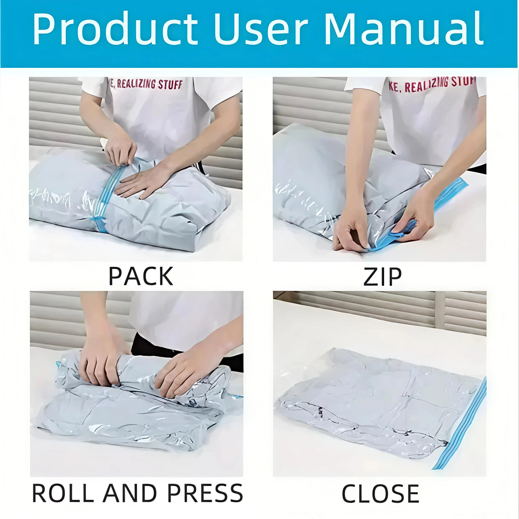 Lot de 5 sacs de compression sous vide sans pompe pour voyage