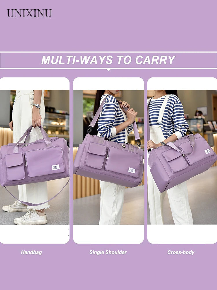 Sac polochon de voyage femme lilas 35 L avec compartiment à chaussures