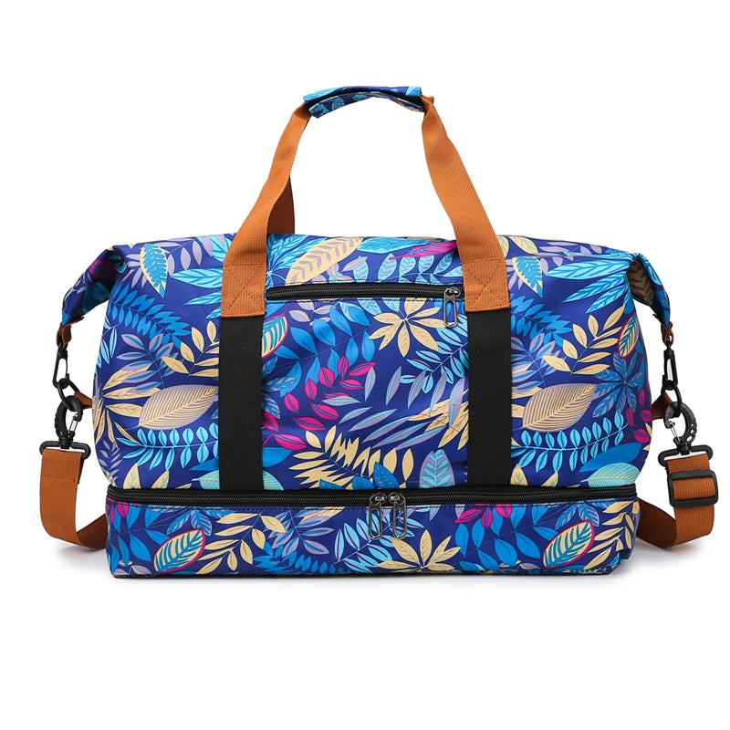 Sac polochon femme en tissu Oxford à motif floral avec compartiment inférieur zippé