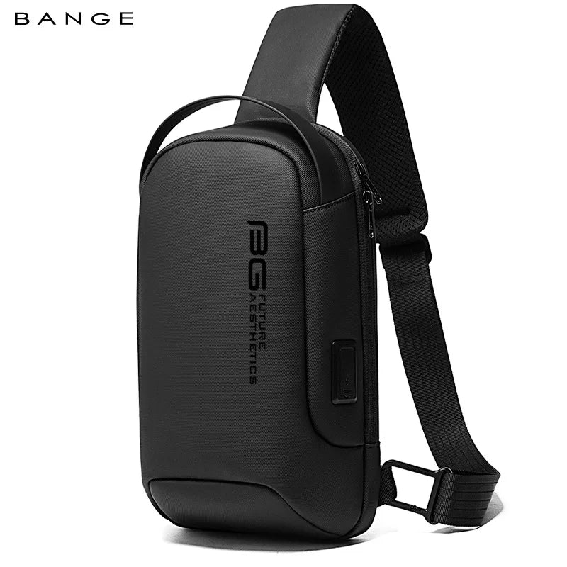 Sac bandoulière sling noir en tissu Oxford résistant à l'eau