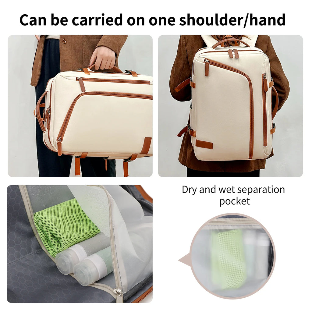 Sac À Dos Ordinateur En Nylon Beige À Fermeture Zippée