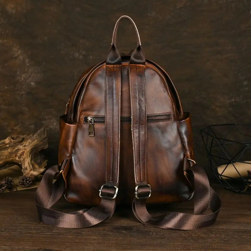 Sac À Dos Imperméable En Cuir Véritable Marron Foncé