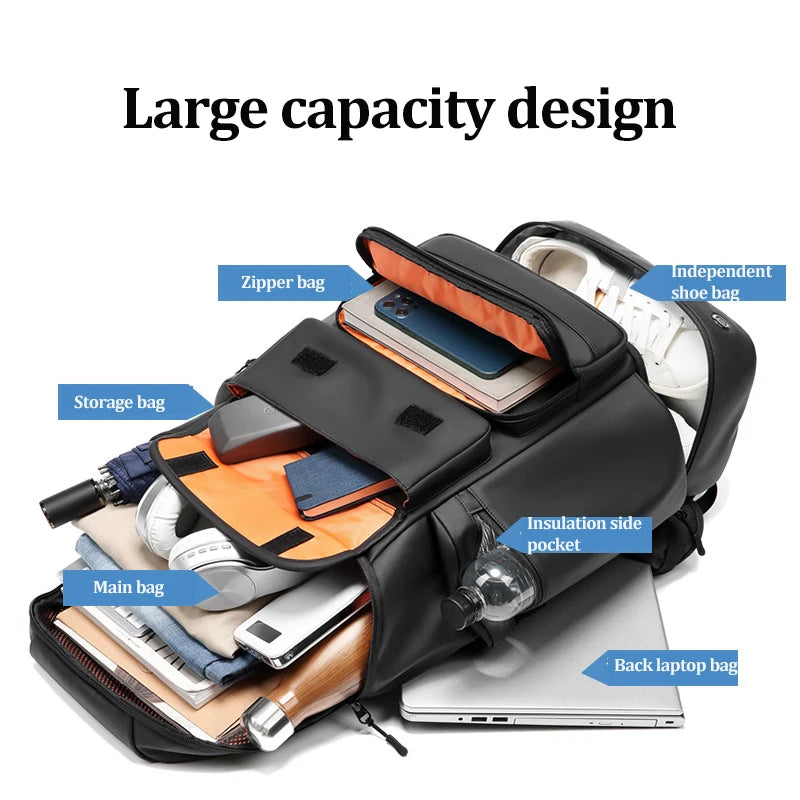 Sac À Dos De Voyage Noir 50 L Imperméable Avec Compartiment