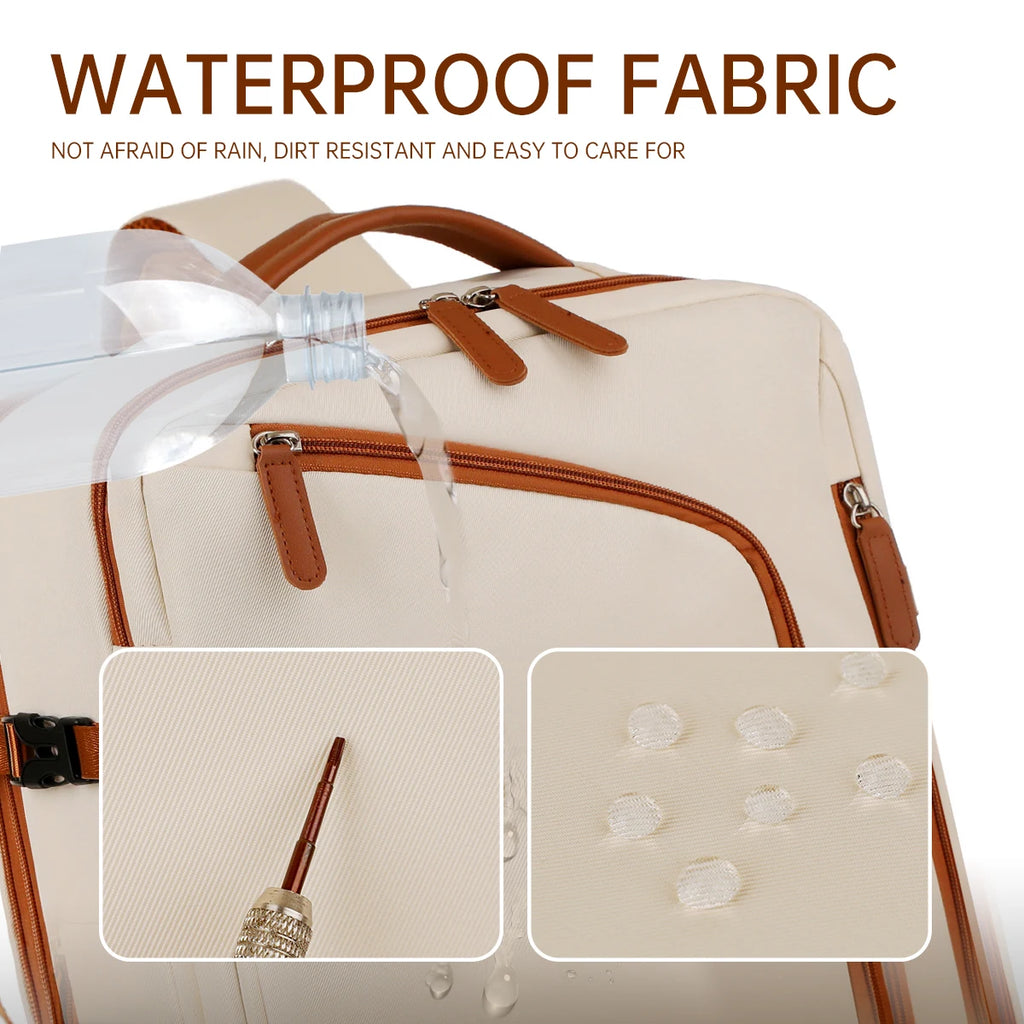 Sac À Dos Ordinateur En Nylon Beige À Fermeture Zippée