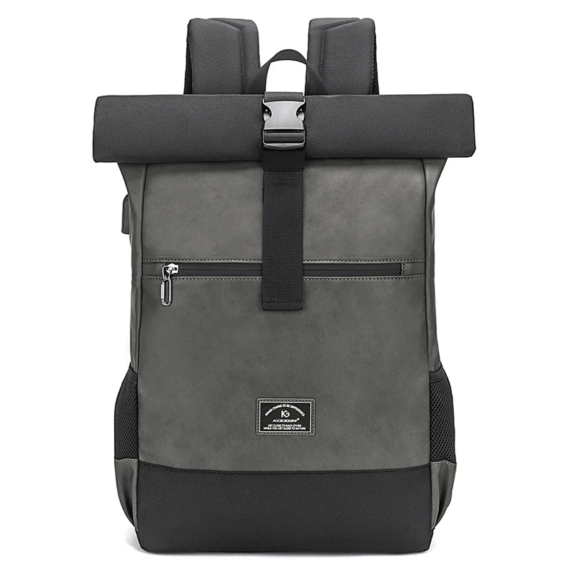 Sac À Dos Cuir PU Roll-Top Extensible Imperméable