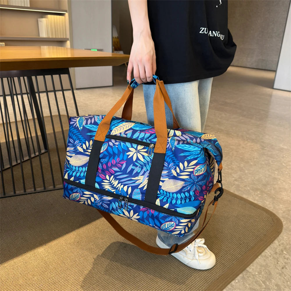 Sac polochon femme en tissu Oxford à motif floral avec compartiment inférieur zippé