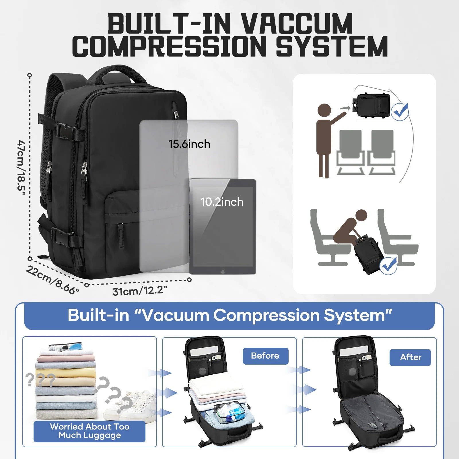 Sac À Dos De Voyage À Compression Sous Vide Format Cabine