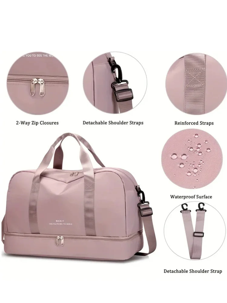 Sac polochon extensible femme rose mauve en nylon à bandoulière