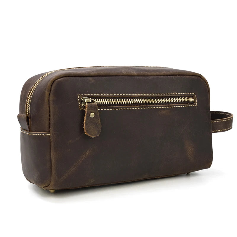 Trousse De Toilette Cuir Pour Homme Véritable Marron Foncé