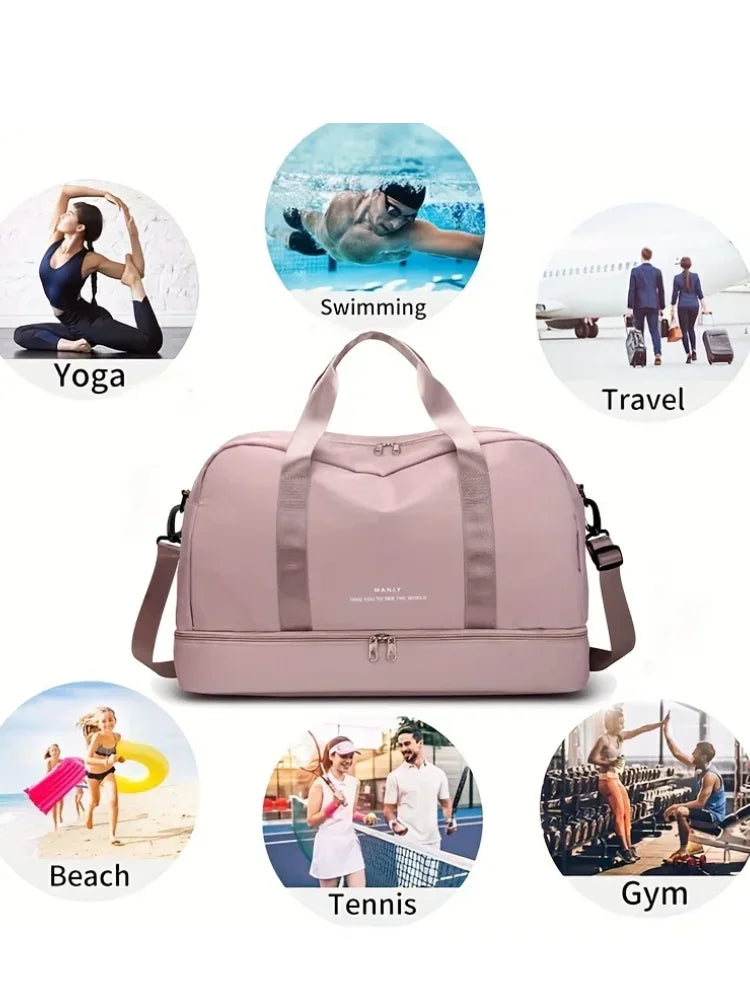 Sac polochon extensible femme rose mauve en nylon à bandoulière