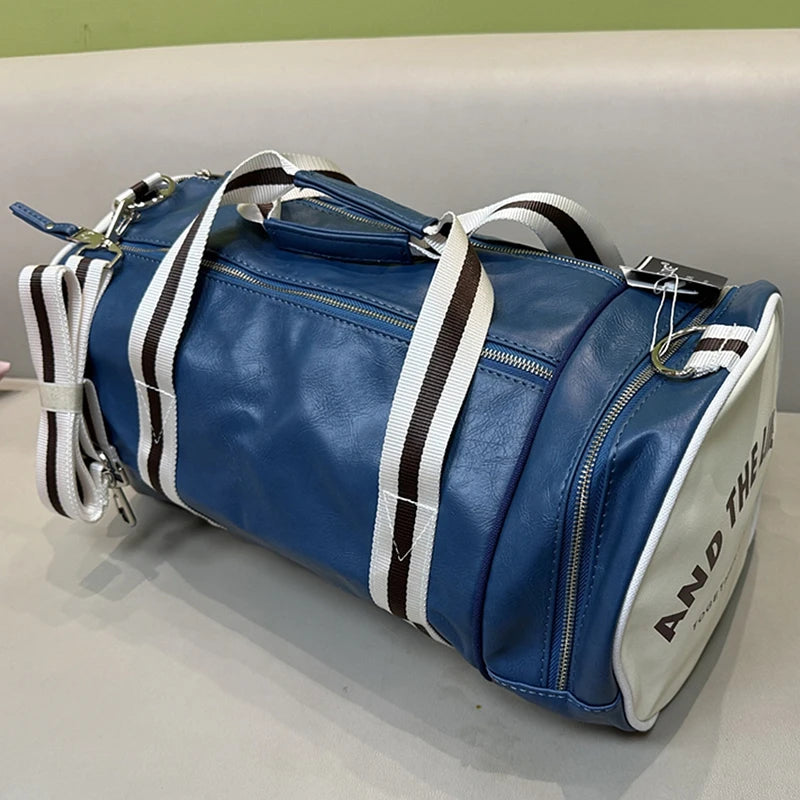 Sac polochon de sport unisexe en cuir avec compartiment à chaussures