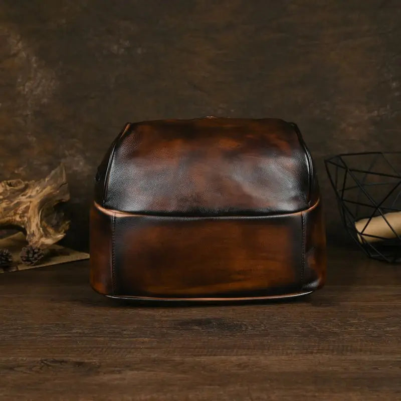 Sac À Dos Imperméable En Cuir Véritable Marron Foncé