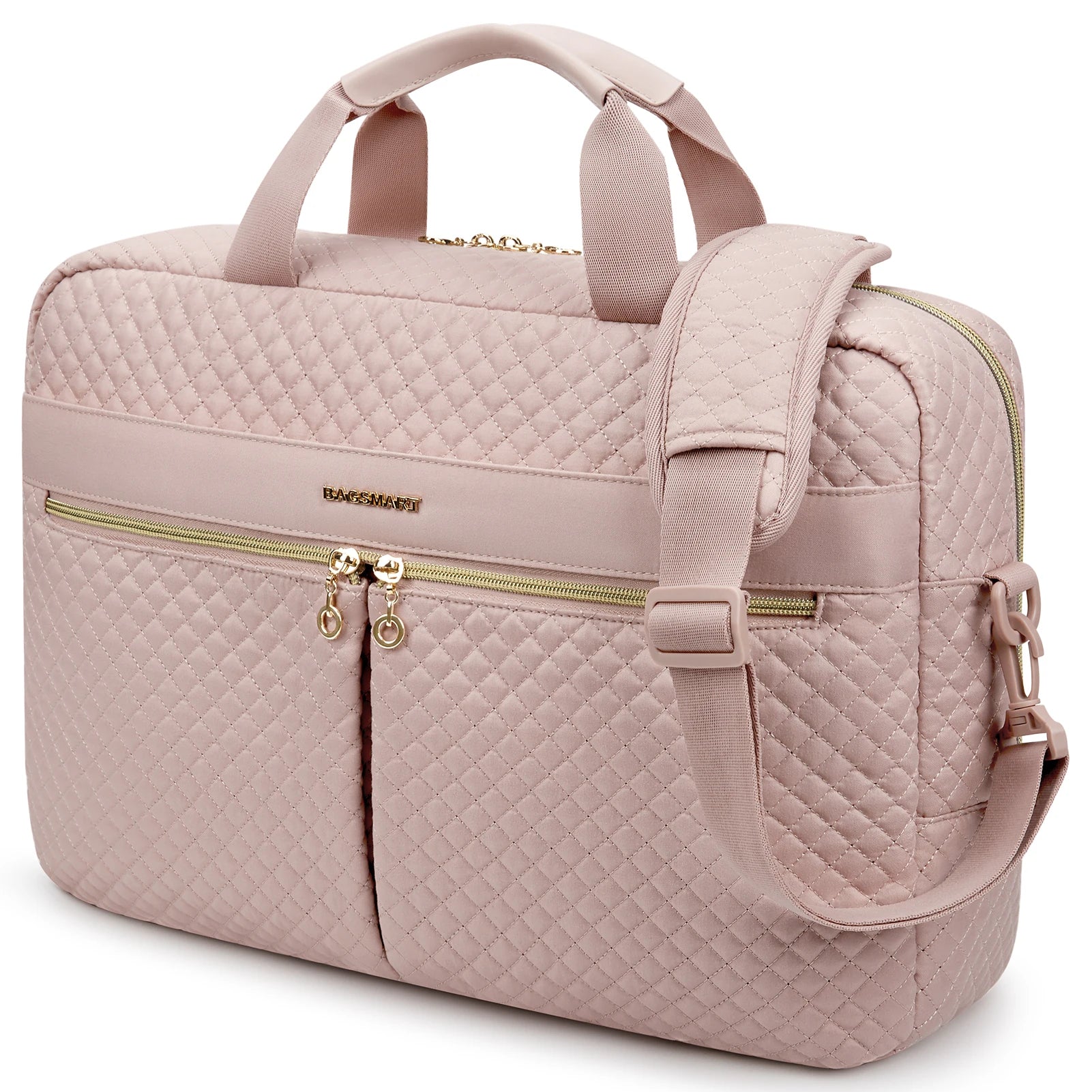 Sacoche ordinateur portable 17 pouces rose pâle matelassée avec bandoulière