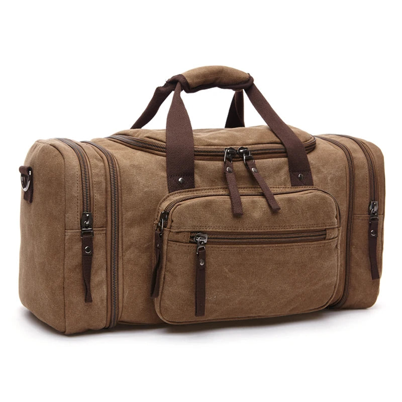 Sac polochon de voyage marron en toile avec bandoulière