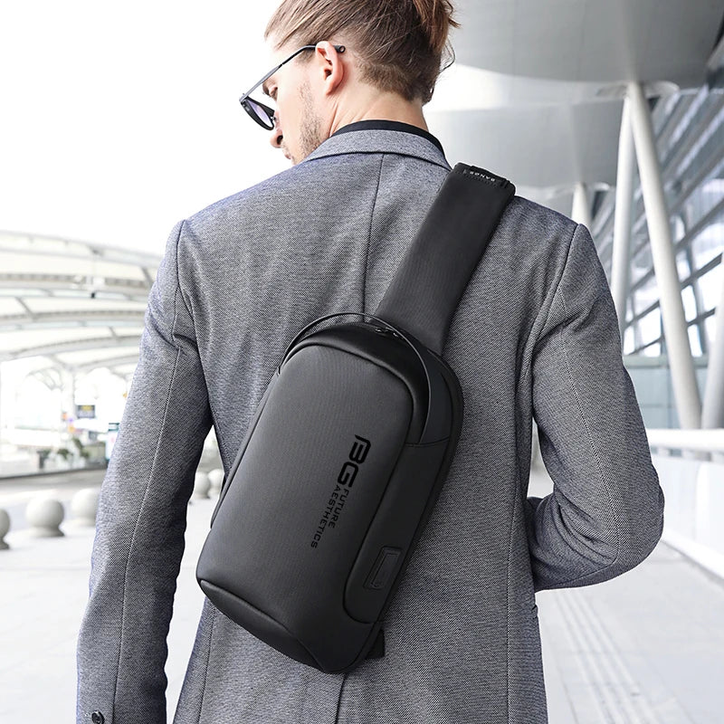 Sac bandoulière sling noir en tissu Oxford résistant à l'eau