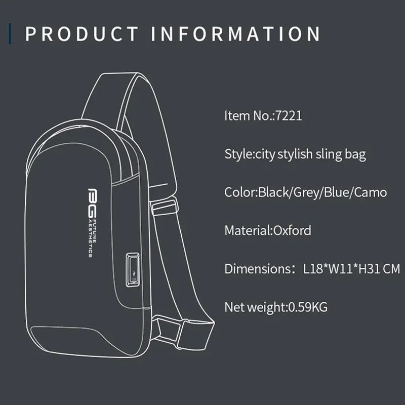 Sac bandoulière sling noir en tissu Oxford résistant à l'eau