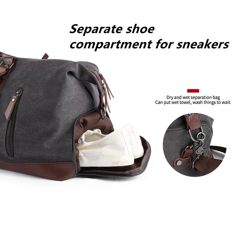 Sac polochon de voyage homme en toile gris et marron