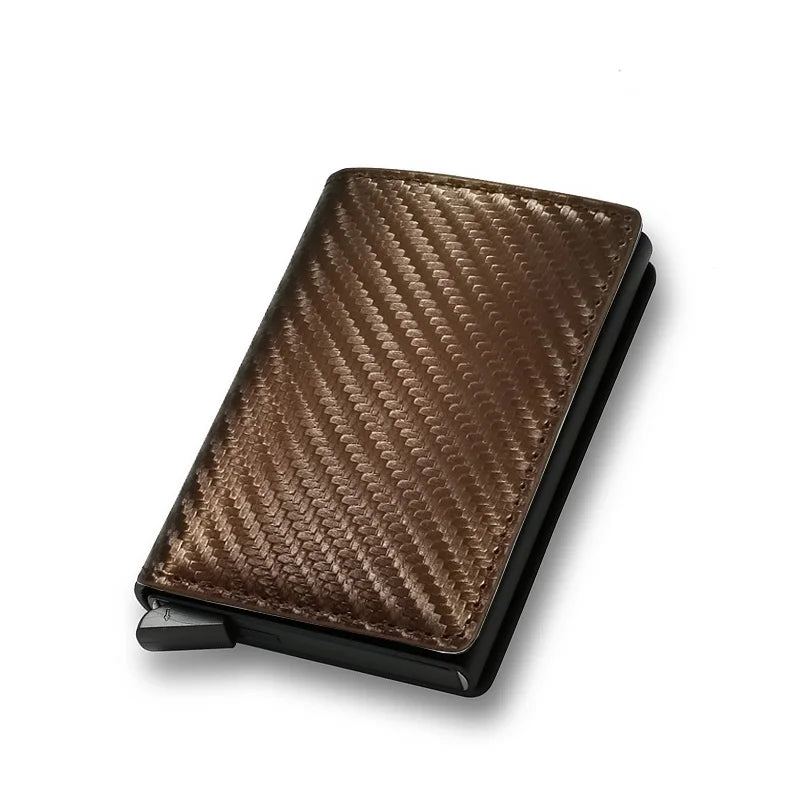 Porte-cartes RFID pop-up mini noir motif fibre de carbone