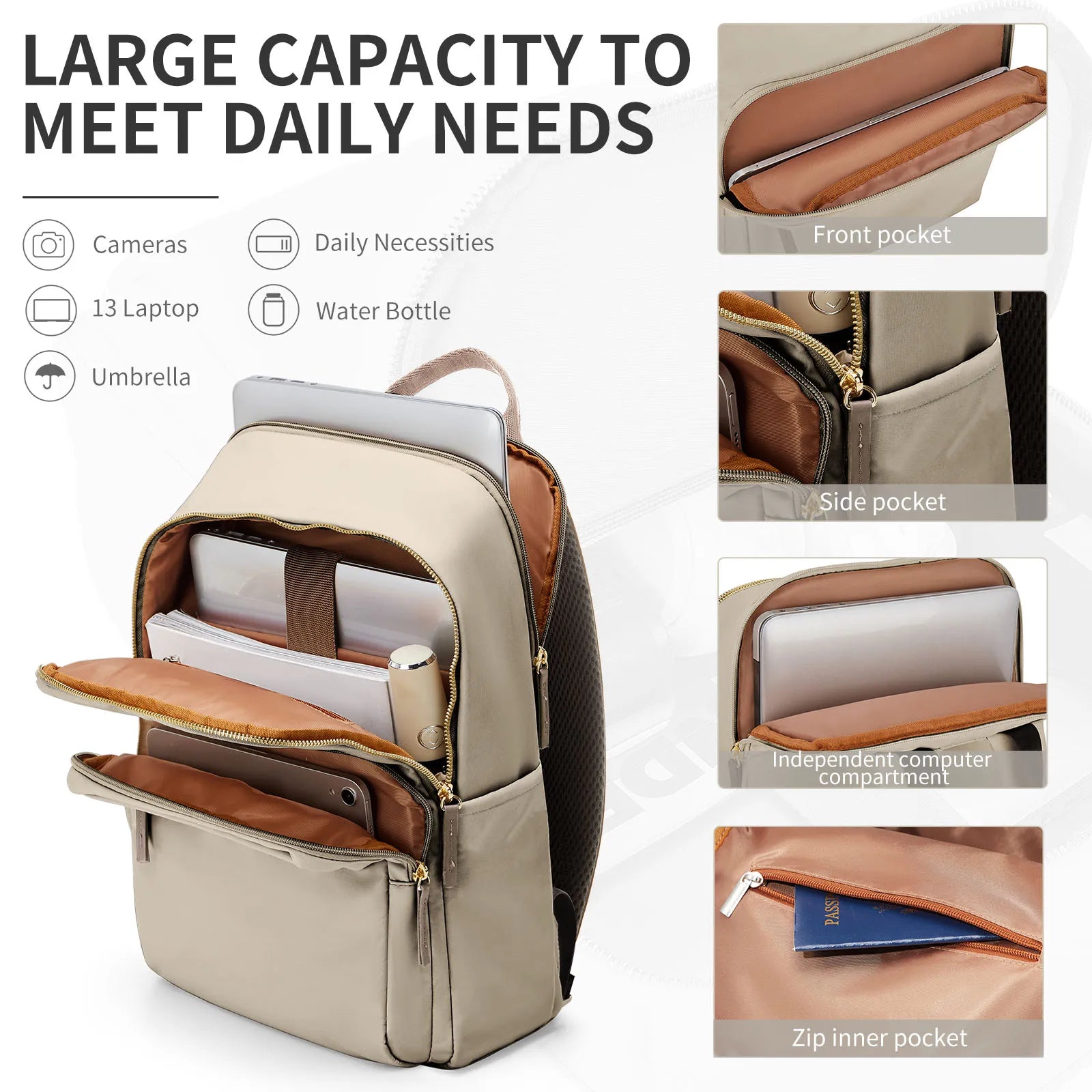 Sac À Dos Femme Ordi En Nylon Compartiment Pour Ordinateur