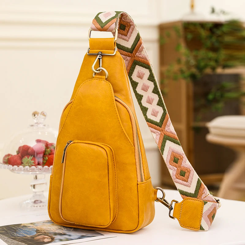 Sac bandoulière poitrine femme rose en cuir PU imperméable