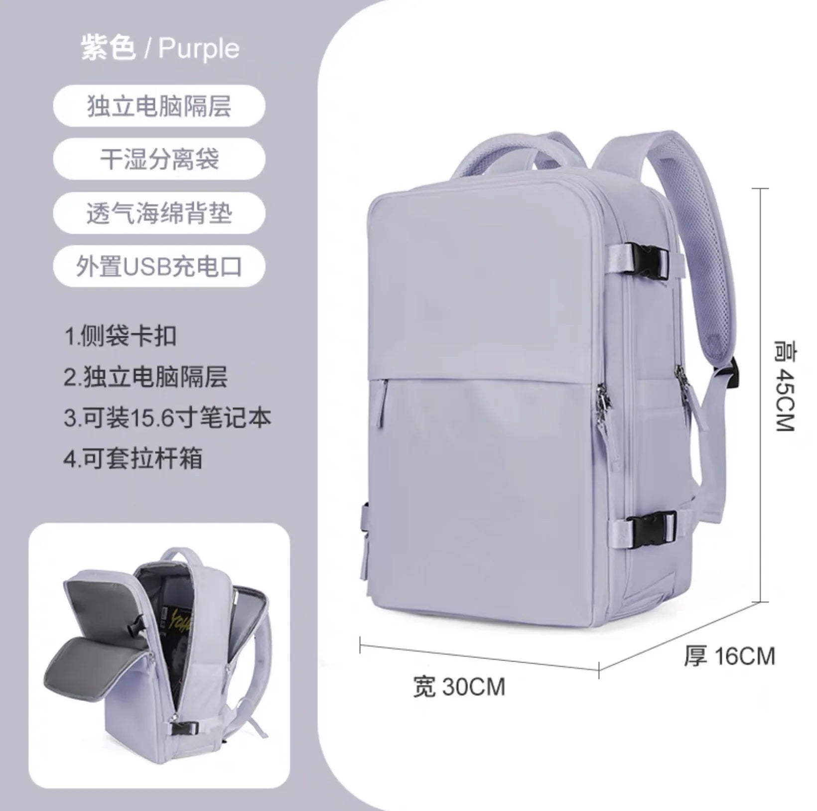 Sac À Dos De Voyage Avec Port USB Imperméable En Tissu