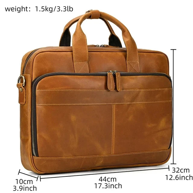 Serviette homme en cuir Crazy Horse marron foncé pour ordinateur 15,6 pouces