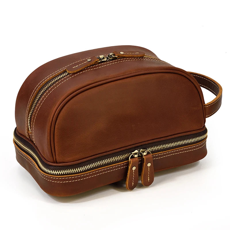 Trousse De Toilette Cuir Pour Homme Véritable Marron Foncé