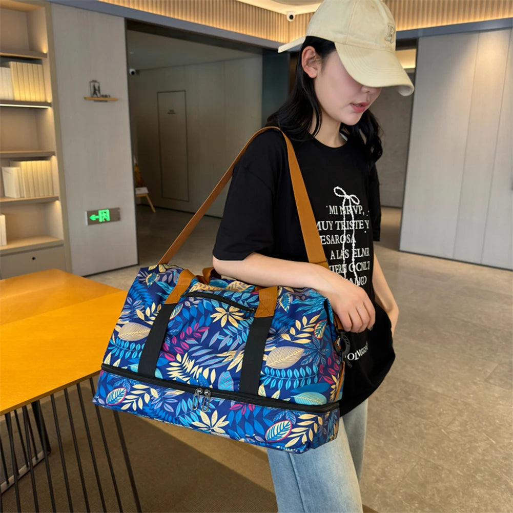 Sac polochon femme en tissu Oxford à motif floral avec compartiment inférieur zippé