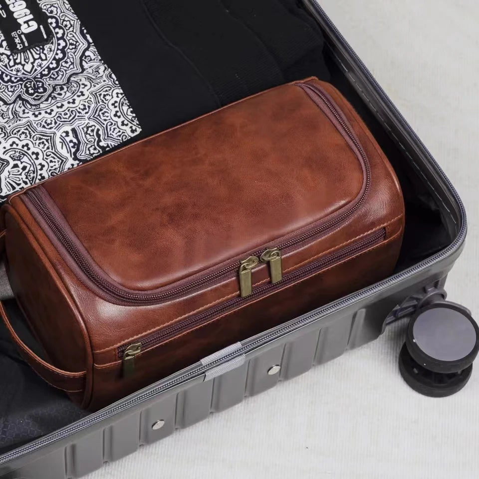 Trousse De Toilette De Voyage Femme Cuir PU Marron