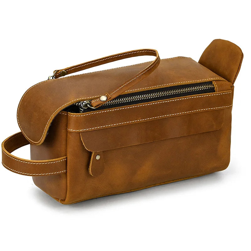 Trousse De Toilette Cuir Pour Homme Véritable Marron Foncé