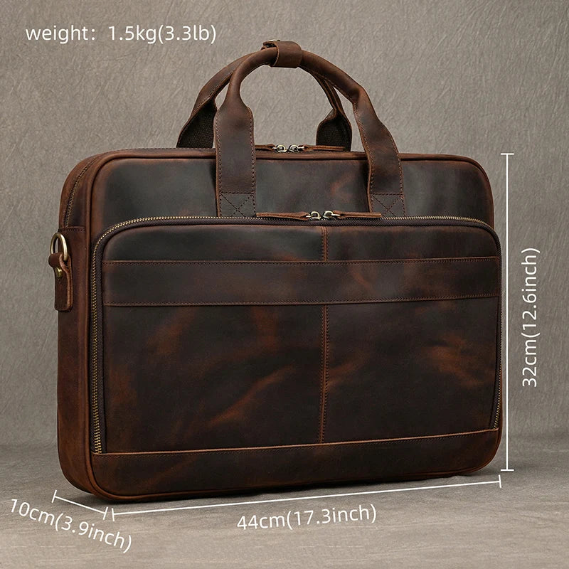 Serviette homme en cuir Crazy Horse marron foncé pour ordinateur 15,6 pouces
